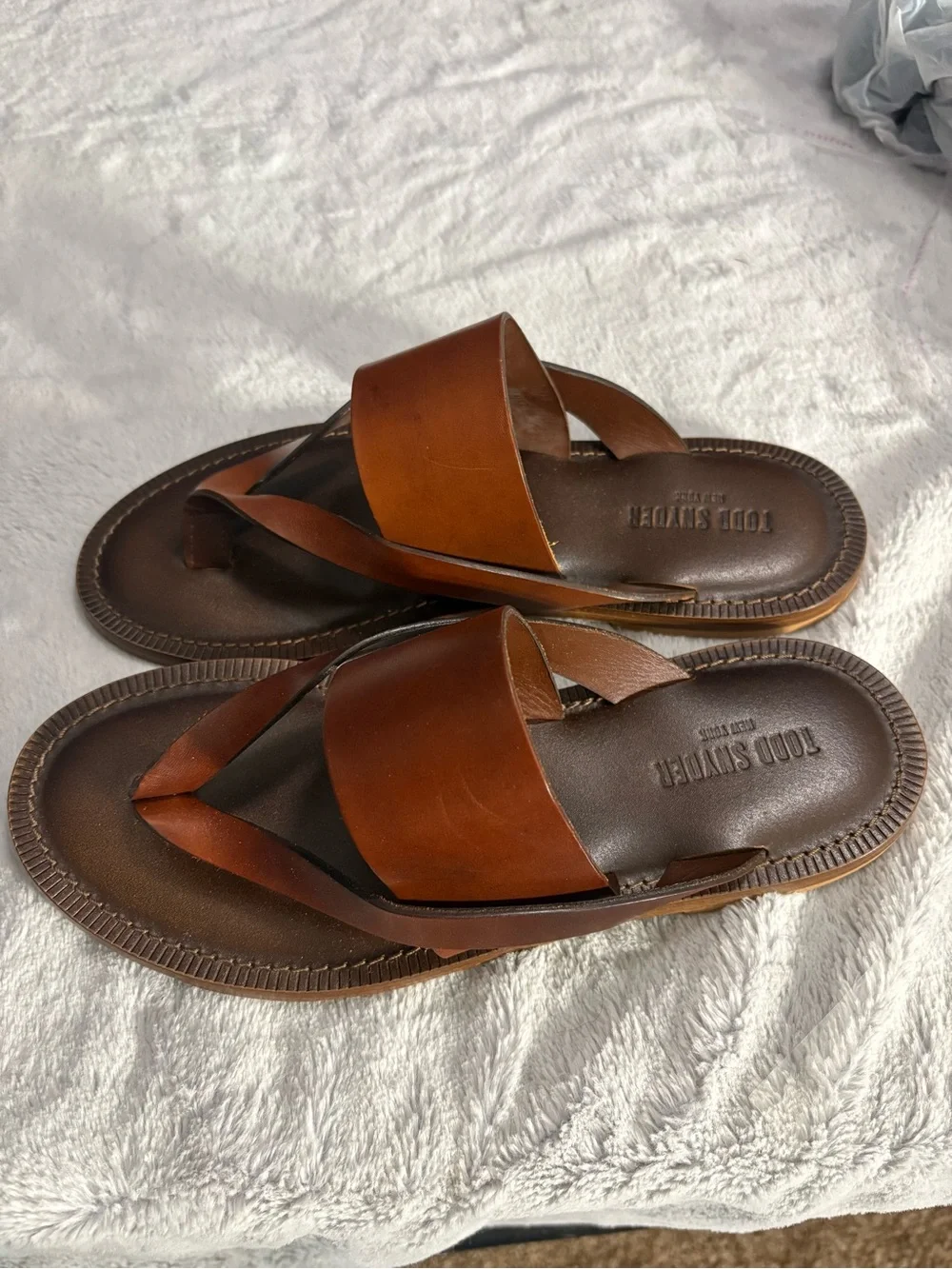 Todd Snyder Men's Cognac Leather Slide Sandals